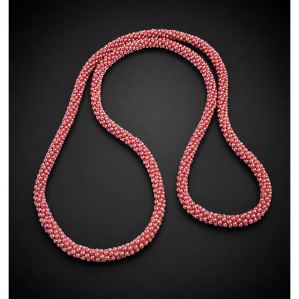 Vintage Long Pink Beaded Rope Sautoir Necklace –‎ 36" rd02-05